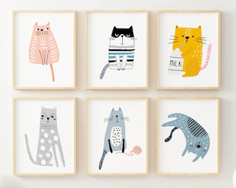 Cats Nursery Prints, Nursery Wall Prints, Childrens Animal Prints, Nursery Wall Art, Cute Animal Prints, Nursery Animal Art Prints, NP#05