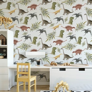 Dinosaur Wallpaper, Removable Kids Wall Mural Nursery, Custom Nursery Wallpaper, Dinosaur Theme Nursery Decor, Kids Room Wallpaper N#519