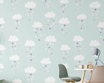 Cloud Nursery Boho Wallpaper, Boho Mural Nursery, Removable Cloud Wallpaper, Children's Nursery Wallpaper, Kid's Removable Wallpaper N#192