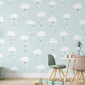 Cloud Nursery Boho Wallpaper, Boho Mural Nursery, Removable Cloud Wallpaper, Children&#39;s Nursery Wallpaper, Kid&#39;s Removable Wallpaper N#192
