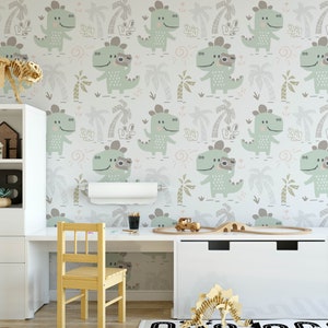 Dinosaur Wallpaper, Removable Kids Wall Mural Nursery, Custom Nursery Wallpaper, Dinosaur Theme Nursery Decor, Kids Room Wallpaper N#393