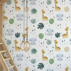 Carta da parati per bambini Safari, decorazioni murali per camerette per bambini con simpatici animali, decorazioni per la cameretta di neonati e bambini piccoli, murale rimovibile per sala giochi con animali a tema giungla