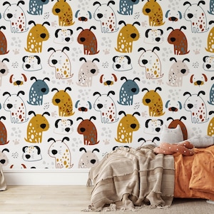 Papier peint de pépinière pour chien, Murale murale amovible, Papier peint de pépinière personnalisé, Papier peint de chambre d’enfants, Décor de pépinière pour animaux, Chambre pour enfants N#480