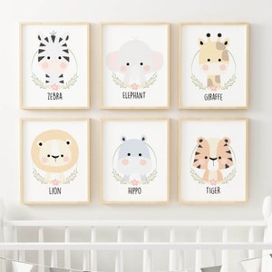 Impresiones de vivero Safari, Impresiones de pared de guardería, Impresiones de animales para niños, Arte de pared de guardería, Impresiones de animales lindos, Impresiones de arte de animales de guardería, NP#82