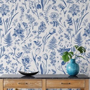 Papier peint floral amovible, bâton temporaire activé par l’eau sur papier peint décor mural floral, papier peint amovible floral, f # 142