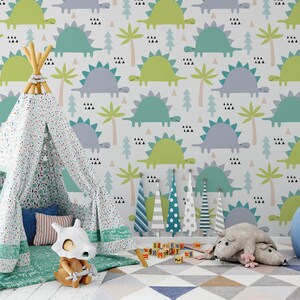 Dinosaur Wallpaper, Removable Kids Wall Mural Nursery, Custom Nursery Wallpaper, Dinosaur Theme Nursery Decor, Kids Room Wallpaper N#147