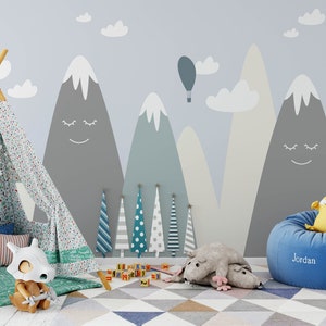 Mountain Nursery Wallpaper, Mountain Wallpaper, Removable Nursery Wallpaper, Childrens Mountain Wall Mural, Custom Nursery Wallpaper N#106