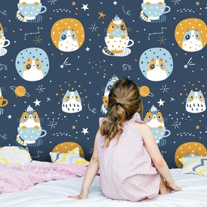Cat Nursery Wallpaper, Removable Wall Mural Nursery, Custom Nursery Wallpaper, Kids Room Wallpaper, Animal Nursery Decor, Kids Room N#102