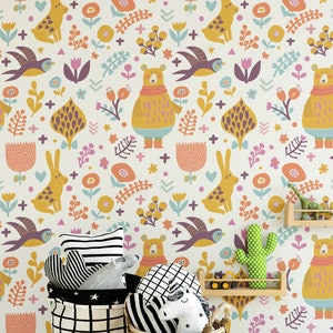 Bear Nursery Wallpaper, Bastone temporaneo rimovibile sulla carta da parati Per bambini Carta da parati per bambini, Decorazioni per carta da parati rimovibili per bambini, N # 335