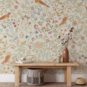 Papier peint floral amovible, bâton temporaire activé par l’eau sur papier peint décor mural floral, papier peint amovible floral, f # 172
