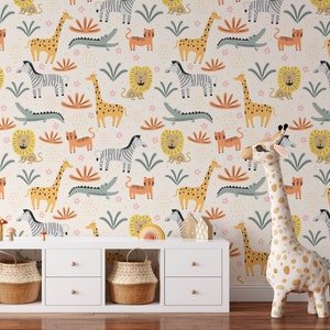 Safari Nursery Wallpaper, Jungle Nursery Wallpaper, Childrens Safari Nursery Wallpaper, Children's Removable Custom Nursery Wallpaper N#458
