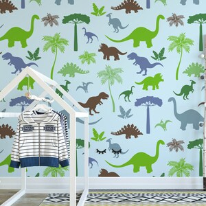 Dinosaur Wallpaper, Removable Kids Wall Mural Nursery, Custom Nursery Wallpaper, Dinosaur Theme Nursery Decor, Kids Room Wallpaper N#274
