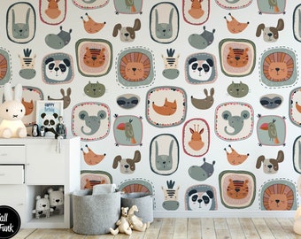Safari Children's Wallpaper, Cute Animals Kids Bedroom Wall Art, Baby & Toddler Nursery Decor, Removable Jungle Theme Animal Playroom Mural