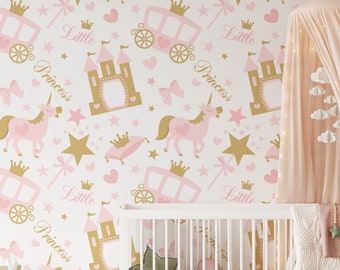 Unicorn Nursery Wallpaper, Removable Girls Wall Mural Nursery, Custom Nursery Wallpaper, Kids Room Wallpaper, Pink Girls Nursery Decor N#430