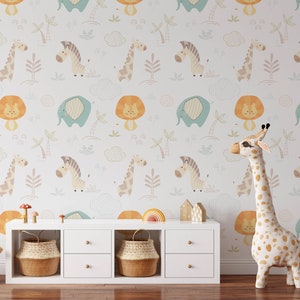 Safari Nursery Wallpaper, Jungle Nursery Wallpaper, Childrens Safari Nursery Wallpaper, Children&#39;s Removable Custom Nursery Wallpaper N#501