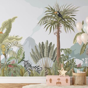 Safari Nursery Wallpaper, Jungle Nursery Wallpaper, Childrens Safari Nursery Wallpaper, Children's Removable Custom Nursery Wallpaper N#442