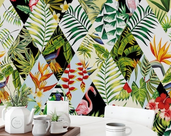 Banana Leaf Wallpaper, Removable Banana Leaf Wallpaper, Floral Wallpaper, Floral Removable Wallpaper, Temporary Removable Wallpaper F#08