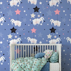 Stars & Rabbits Nursery Wallpaper - Carta da parati rimovibile e pre-incollata / Personalizzata Nursery Wallpaper Murale / Carta da parati rimovibile Nursery N#402