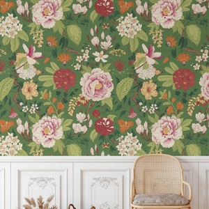 Papier peint floral amovible, bâton temporaire activé par l’eau sur le papier peint Décor mural floral, Papier peint amovible floral Dragonfly, F # 148