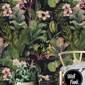 Dark Floral Wallpaper, Removable Floral Wallpaper, Floral Wallpaper, Wallpaper Floral, Dark Floral Decor, Botanical Removable Wallpaper F#33