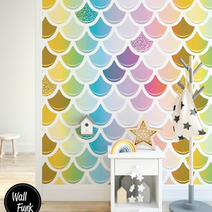 Rainbow Nursery Wallpaper, Mermaid Removable Temporary Stick On Wallpaper Childrens Nursery Decor, Childrens Removable Wallpaper Decor,N#144