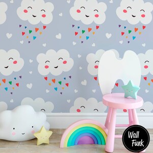 Cloud Nursery Boho Wallpaper, Boho Mural Nursery, Removable Cloud Wallpaper, Children&#39;s Nursery Wallpaper, Kid&#39;s Removable Wallpaper N#80