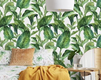 Banana Leaf Wallpaper, Removable Palm Leaf Wallpaper, Floral Wallpaper, Floral Removable Wallpaper, Temporary Removable Wallpaper, F#28