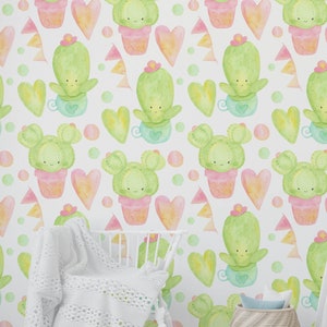 Cactus Nursery Wallpaper, Nursery Wallpaper, Children Nursery Wallpaper, Nursery Wallpaper, Nursery Floral Wallpaper, Removable Wallpaper Nursery N#312