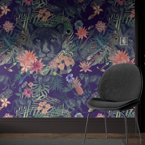 Papier peint floral foncé, bâton temporaire activé par l’eau sur papier peint Décor mural floral, papier peint amovible botanique, f # 63