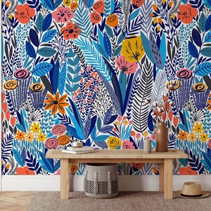 Fond d'écran floral amovible, bâton temporaire activé par l'eau sur le décor mural floral de papier peint, papier peint amovible floral, F#18L