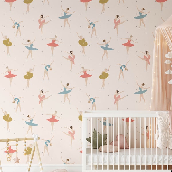 Ballerina Nursery Wallpaper, Removable Nursery Wallpaper, Ballet Theme, Ballerina Temporary Childrens Removable Wallpaper Decor, N#425
