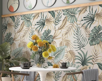 Banana Leaf Wallpaper, Removable Minimalistic Wallpaper, Floral Wallpaper, Floral Removable Wallpaper, Temporary Removable Wallpaper F#120