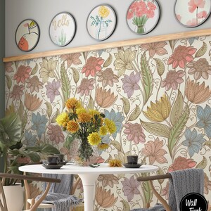 Fond d'écran floral amovible, bâton temporaire activé par l'eau sur le décor mural floral de papier peint, papier peint amovible floral, F #114