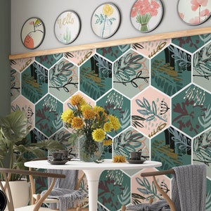 Fond d'écran floral amovible, bâton temporaire activé par l'eau sur le décor mural floral de papier peint, papier peint amovible floral, F #181