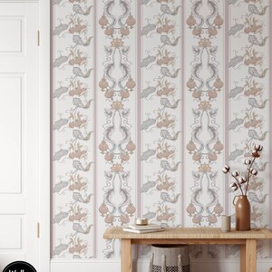 Papier peint floral amovible, bâton temporaire activé par l’eau sur papier peint décor mural floral, papier peint amovible floral, f # 167