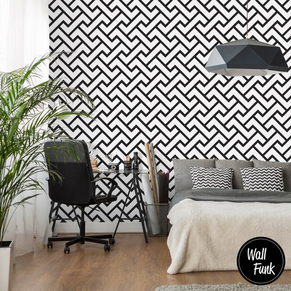 Removable Geometric Modern Wallpaper, Bathroom & Bedroom Decor, Abstract Entryway Feature Wall Art, Herringbone Retro Office Accent Mural