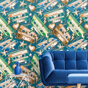 Carta da parati retrò rimovibile, stick temporaneo attivato dall'acqua sulla carta da parati retro decoro, carta da parati rimovibile retrò, M # 11