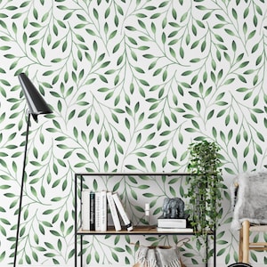 Papier peint floral amovible, bâton temporaire activé par l’eau sur papier peint Décor mural floral, papier peint amovible floral, F # 155