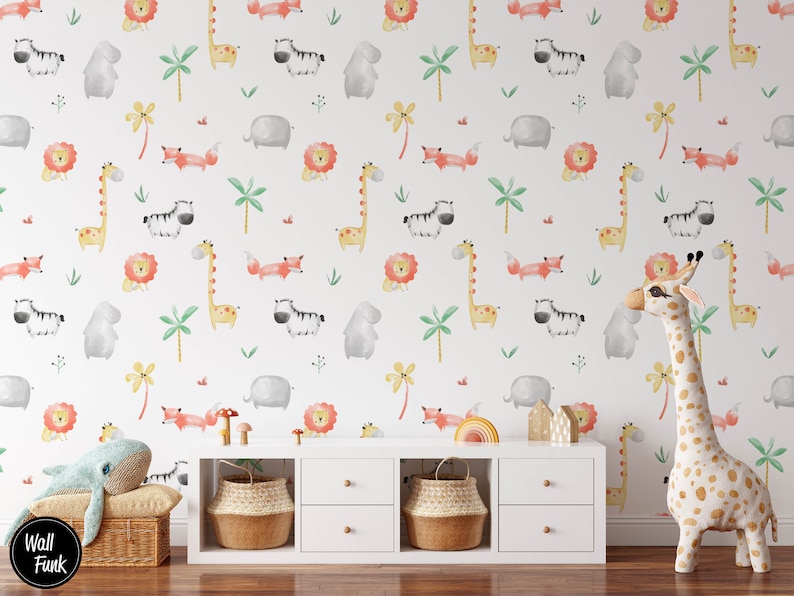 Safari Nursery Wallpaper Jungle Nursery Wallpaper Childrens Etsy