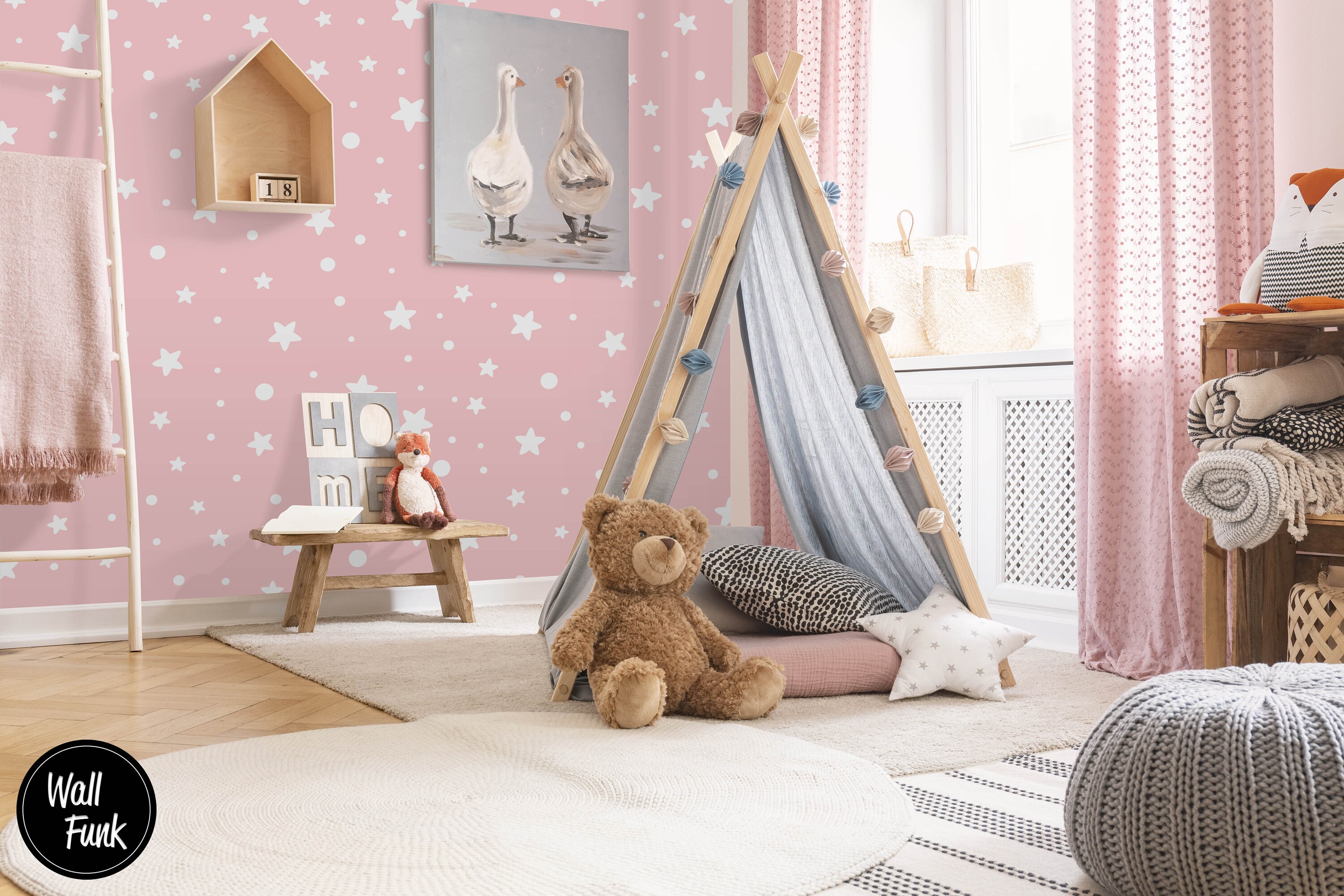 Pink Stars Nursery Wallpaper Removable Temporary Stick on Etsy UK