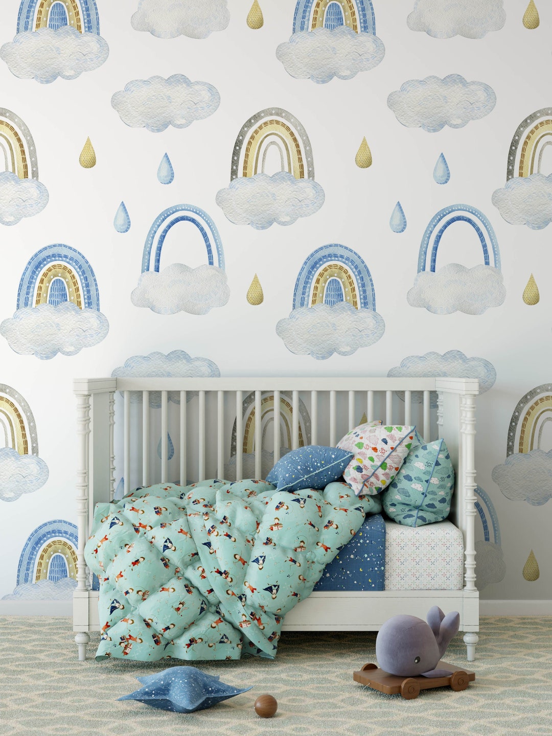 Rainbow Nursery Wallpaper, Boho Nursery, Rainbow Removable Wallpaper ...