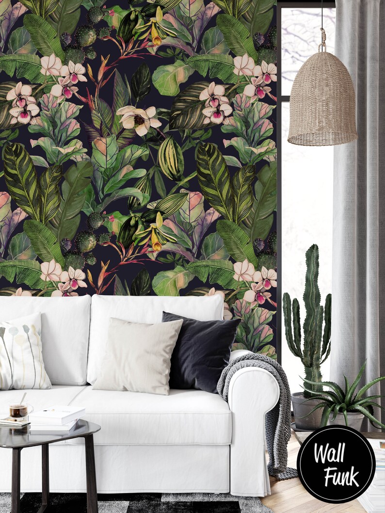 Dark Floral Wallpaper Removable Floral Wallpaper Floral Etsy