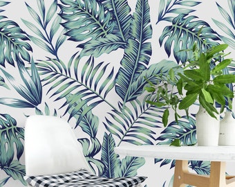 Palm Leaf Wallpaper, Removable Banana Leaf Wallpaper, Floral Wallpaper, Floral Removable Wallpaper, Temporary Removable Wallpaper F#74