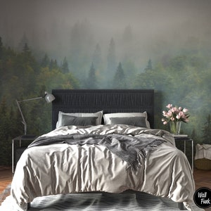 Misty Forest Wallpaper, Misty Forest Mural, Removable Nature Wallpaper, Removable Nature Mural, Nature Wallpaper Forest, Forest Mural NA#04
