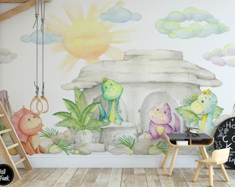 Dinosaur Wallpaper, Removable Kids Wall Mural Nursery, Custom Nursery Wallpaper, Dinosaur Theme Nursery Decor, Kids Room Wallpaper N#349