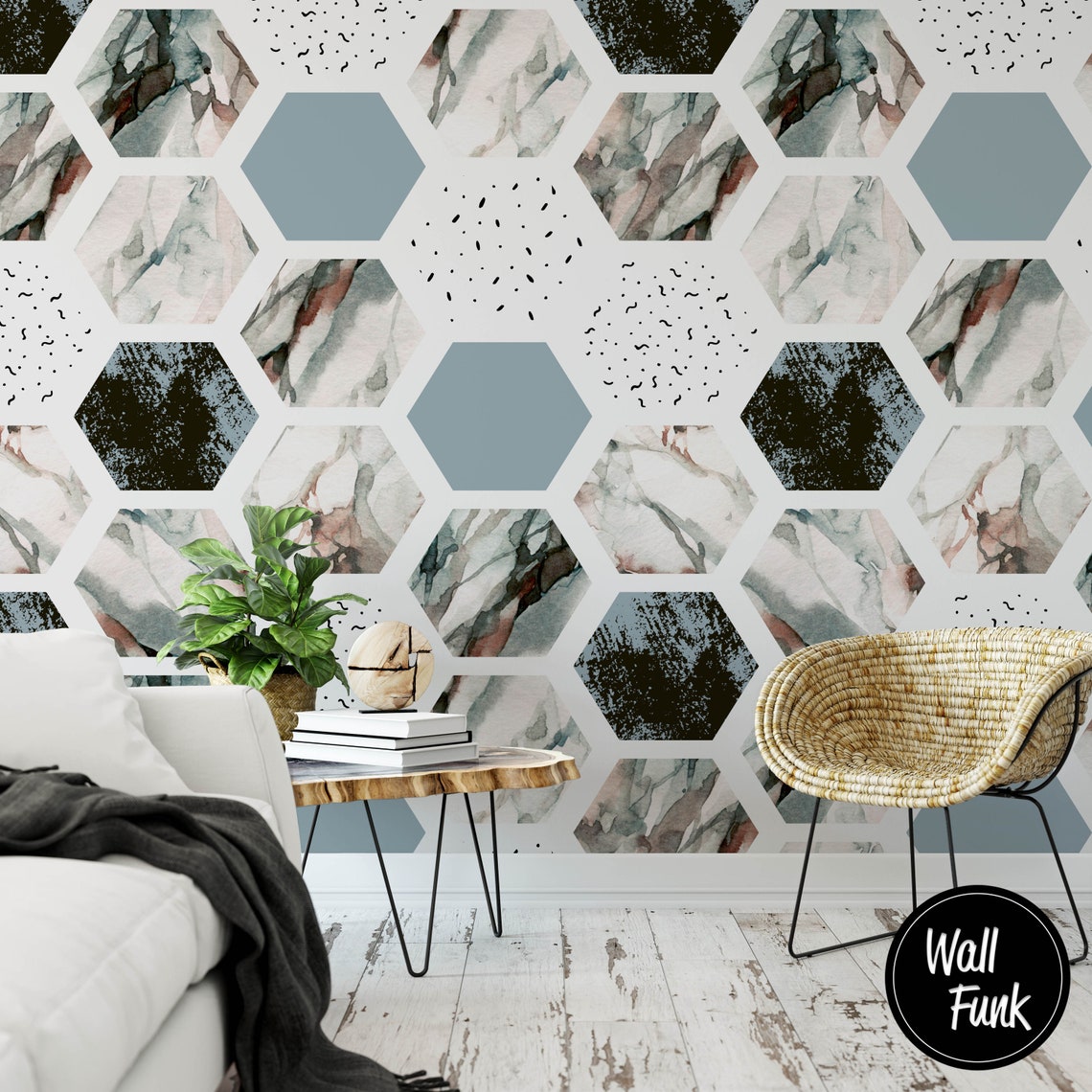 Removable Geometric Wallpaper Water Activated Temporary Stick Etsy UK