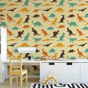 Dinosaur Wallpaper, Removable Kids Wall Mural Nursery, Custom Nursery Wallpaper, Dinosaur Theme Nursery Decor, Kids Room Wallpaper N#34