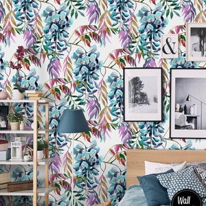Bright Floral Wallpaper, Water Activated Removable Temporary Stick On Wallpaper, Floral Wall Decor, Floral Removable Wallpaper, F#55