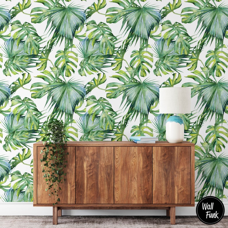 Banana Leaf Wallpaper Removable Banana Leaf Wallpaper Floral Etsy