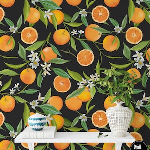Oranges Floral Wallpaper, Floral Removable Wallpaper, Floral Wallpaper, Floral Removable Wallpaper, Watercolour Floral Wallpaper F#99